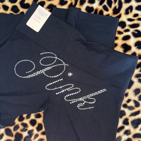 VS PINK Limited Edition Bling Pure Black Foldover Waist Flare Legging XXL S - Picture 4 of 4